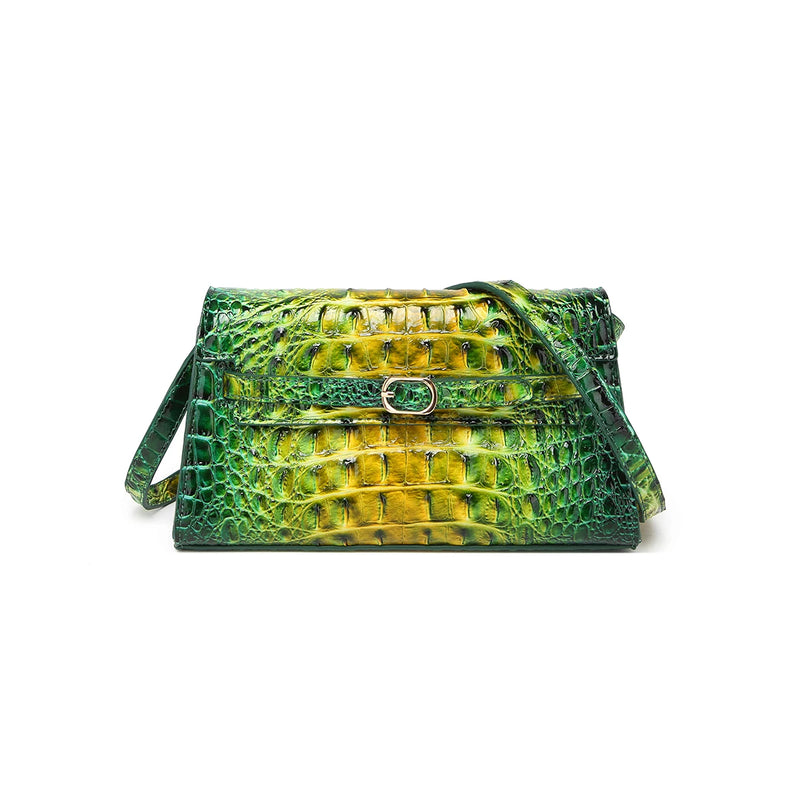 Women Rectangular Shoulder Crossbody Bag with Strap, Croc Embossed Structured Flap Handbag, Lightweight Pouch for Outdoor Camping Commute, Magnetic Snap Closure Multi Compartment Sling Purse for Phone Cosmetics Essentials-13