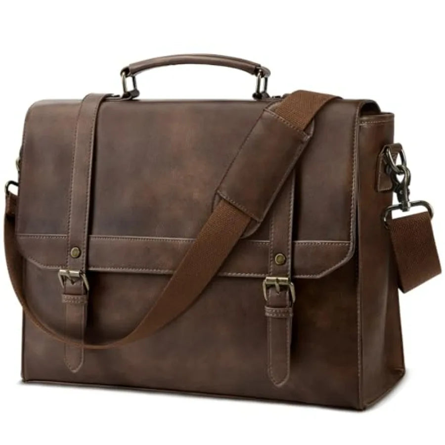 Messenger Bag for Men Vintage Leather Waterproof Laptop Briefcase Large Computer Laptop Bag Leather Satchel Bag Retro Shoulder-17