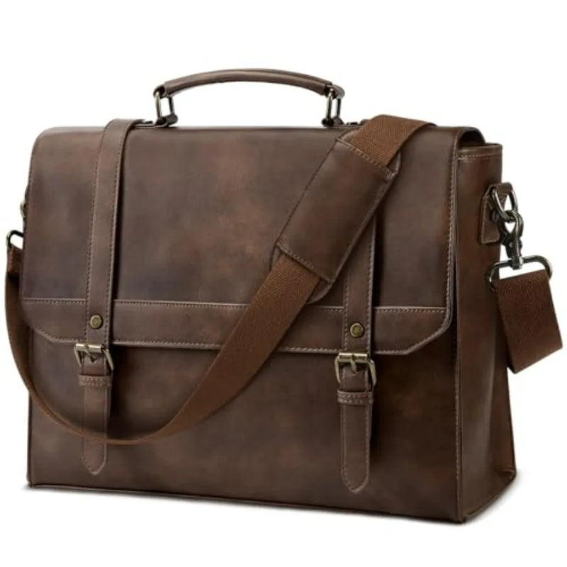 Messenger Bag for Men Vintage Leather Waterproof Laptop Briefcase Large Computer Laptop Bag Leather Satchel Bag Retro Shoulder-17