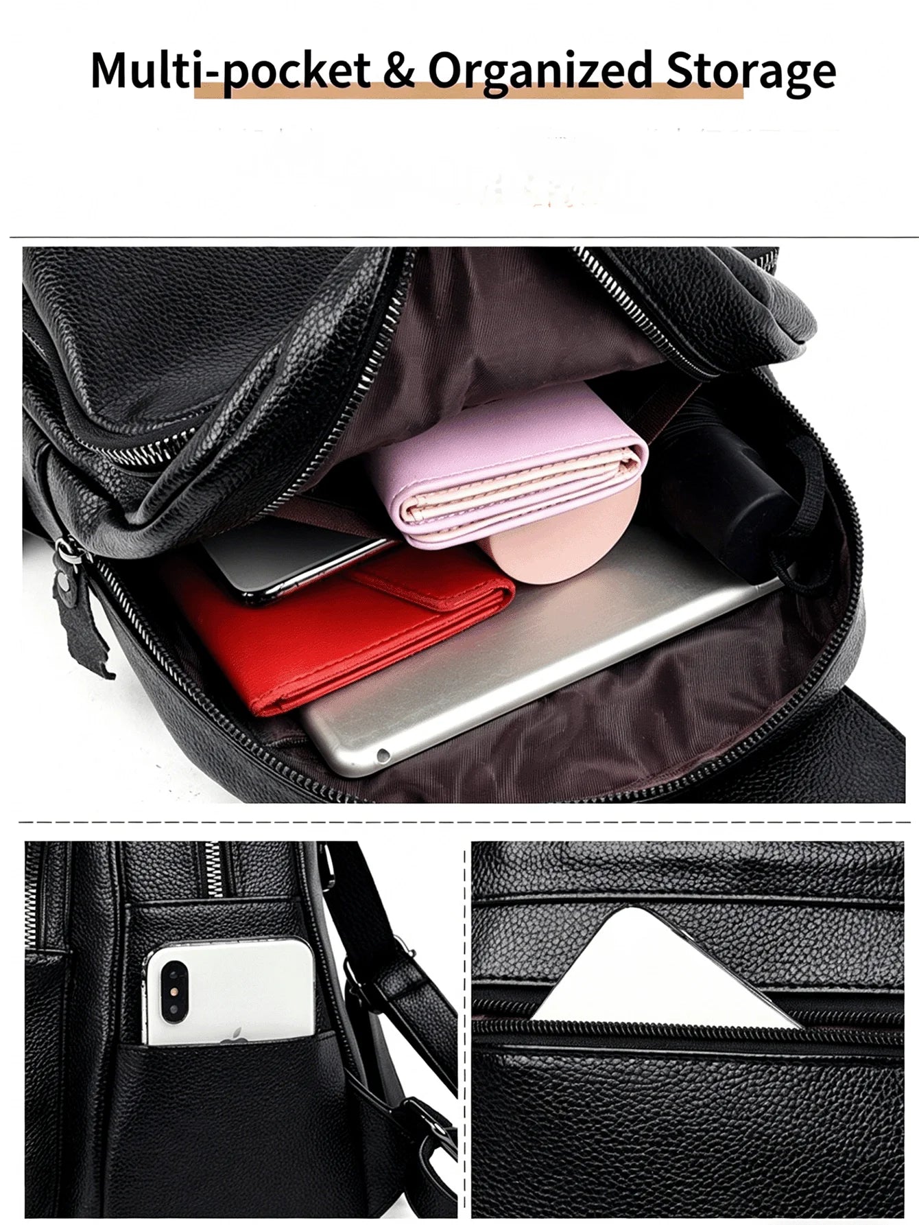 Elegant Faux Leather Womens Backpack With Multi-Pocket Organized Storage For Daily Commute And Travel