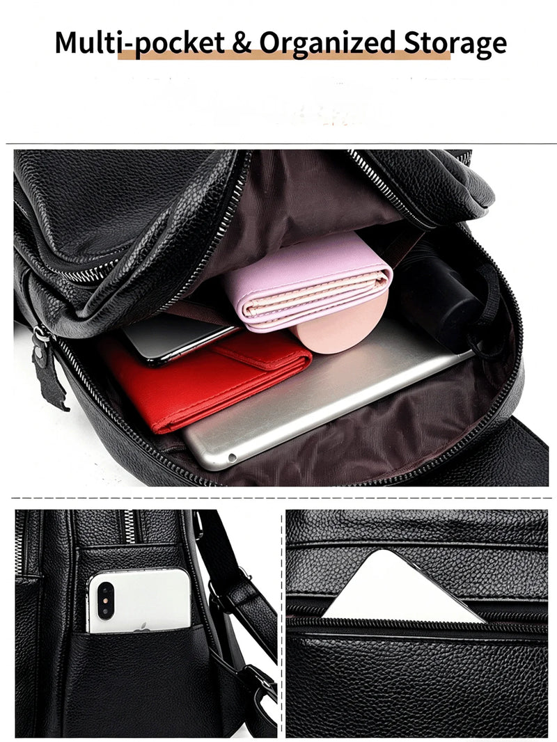 Elegant Faux Leather Womens Backpack With Multi-Pocket Organized Storage For Daily Commute And Travel-1