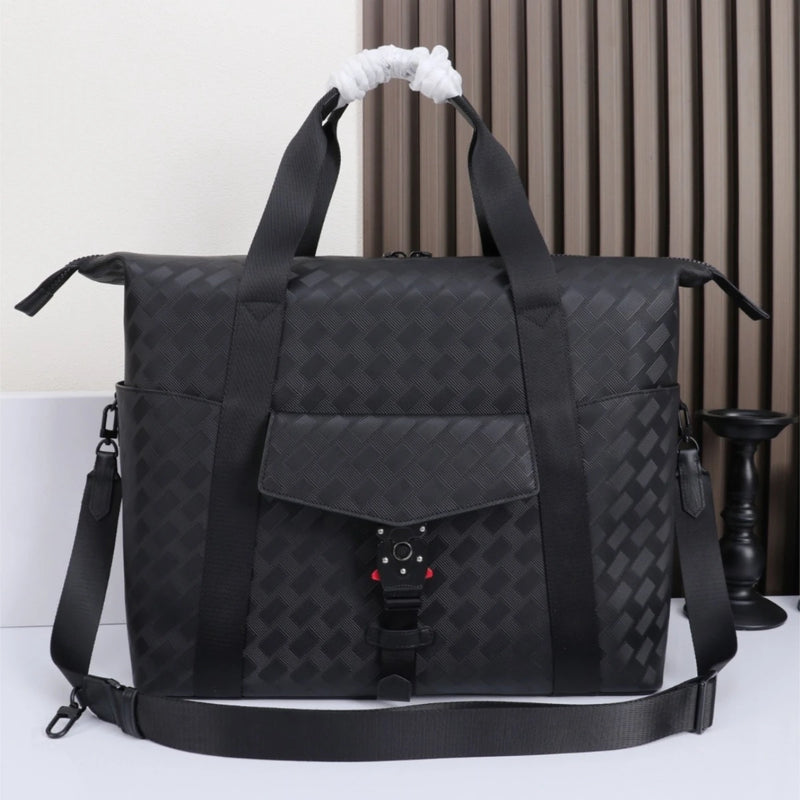 Men's Large Travel Bag Luxury Designer Genuine Leather Duffle Weekend Handbag Woven Embossed Luggage Business Crossbody-1