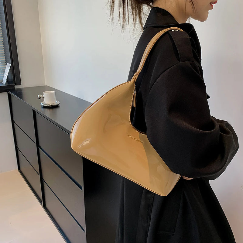 Women's Bag 2023 Patent Leather Tote Bag Versatile Fashion Shoulder Bag Satchel Hobo Bag Brand Designer Zipper Small Handbags-12