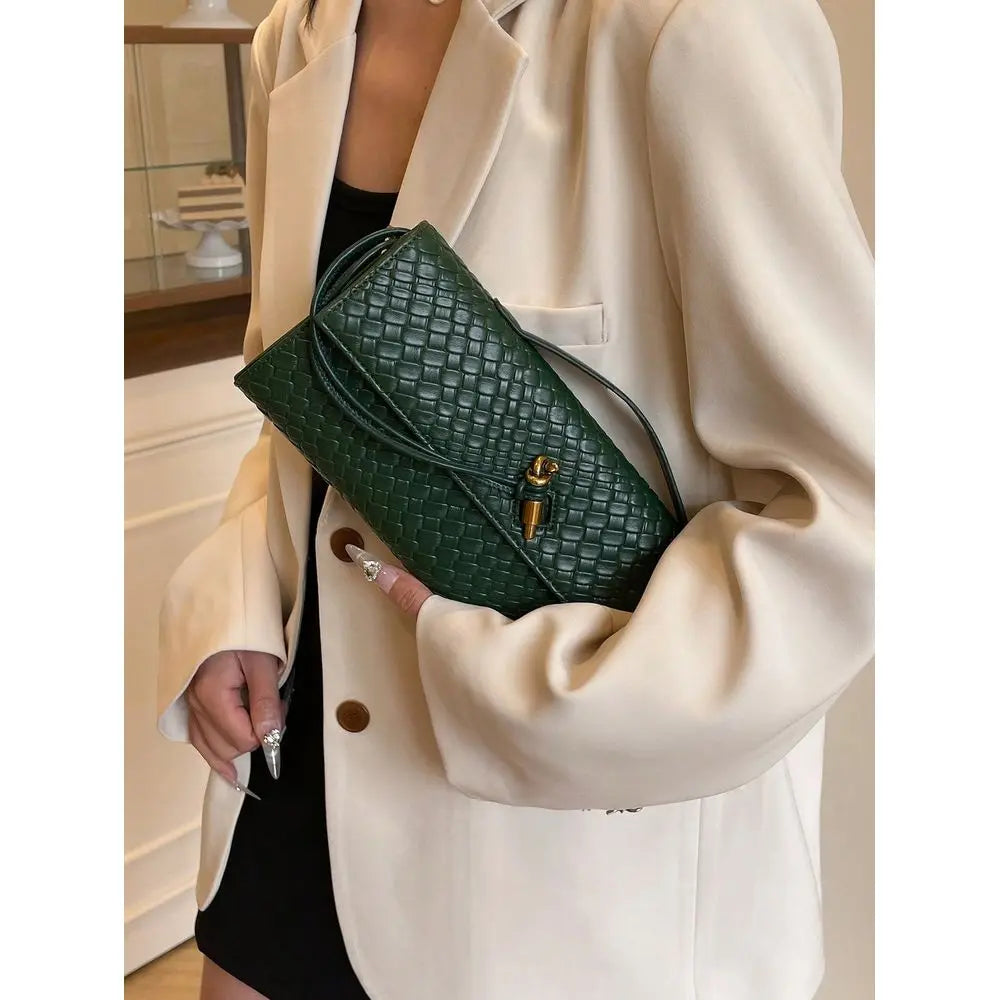 Premium Solid Color PU Woven Texture Clutch Bag, Crossbody Design-2