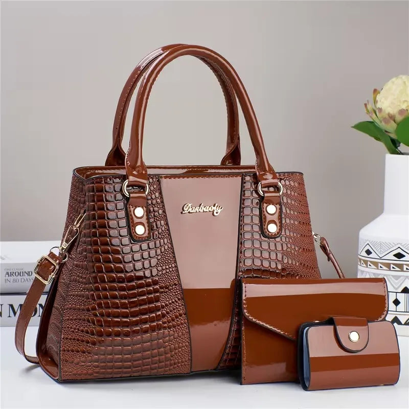 3pcs Set PU Crocodile Embossed Women'S Bag Set, Lightweight Women'S Shoulder Bag, Crossbody Bag, Large Capacity Women'S Handbag-15