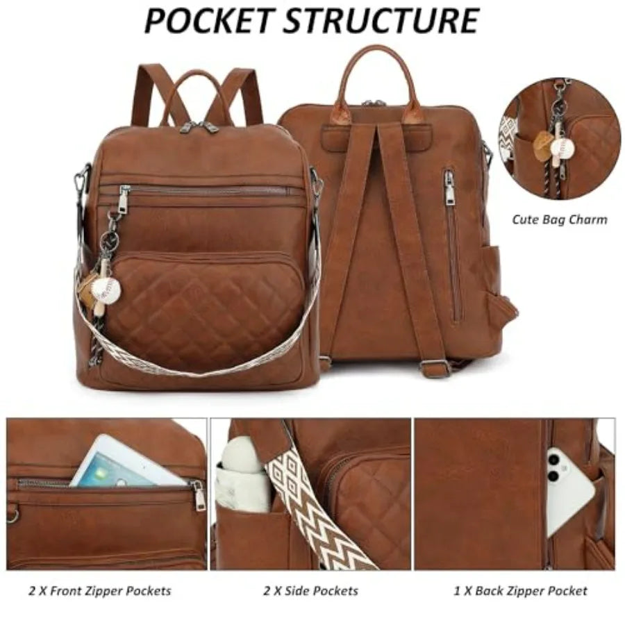 Backpack Purse for Women Large Leather Convertible Backpack Ladies Shoulder Bag Fashion Backpack Handbags for Travel and Work-6