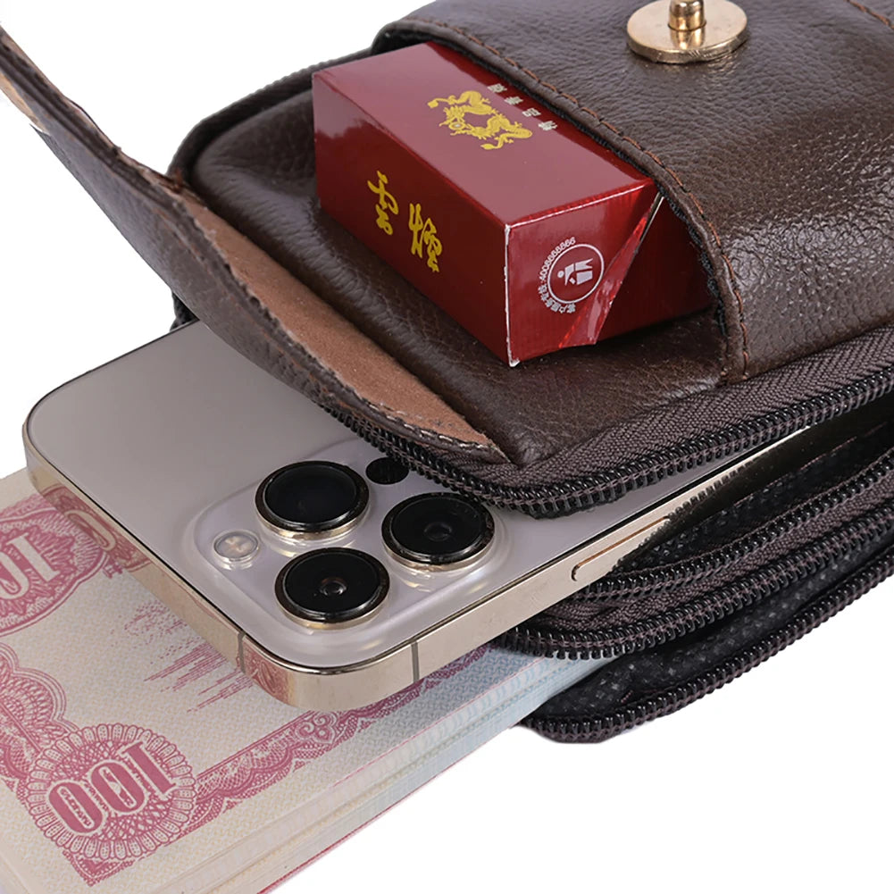 Men Simple Shoulder Bag Waterproof Leather Vintage Waist Pouch Lightweight  Phone Purse Male Travel Outdoor Bag-15
