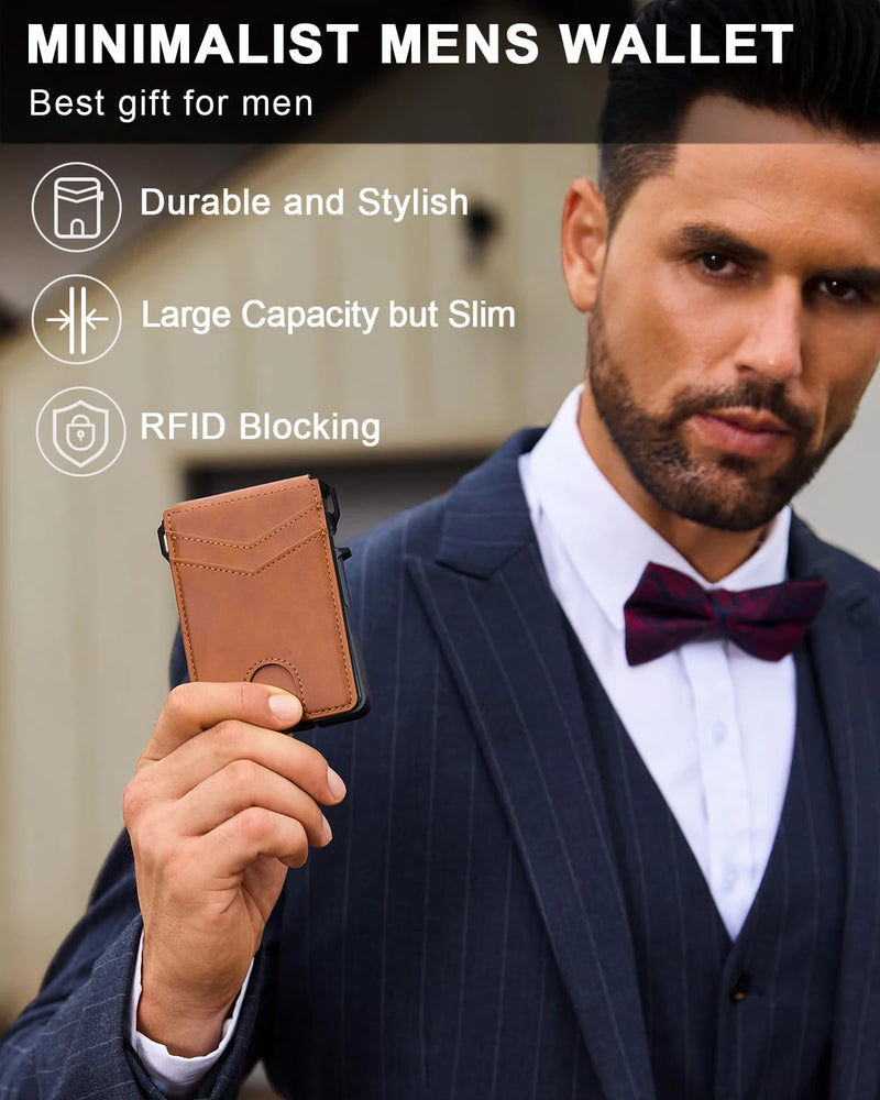 RFID Blocking Mens Wallet | Minimalist Slim Smart Pop-Up Card Holder, Metal Credit Card Wallet with Money Clip for Men-9