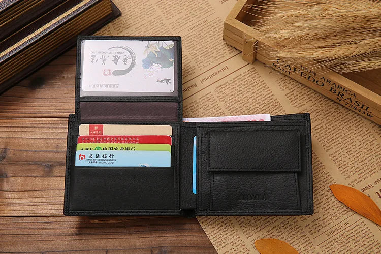 100% Genuine Leather Men Wallets Premium Product Real Cowhide Wallets for Man Short Black Walet Portefeuille Homme-34