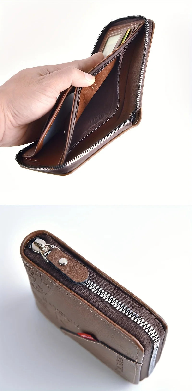 Men's Wallet Made of PU Wax Oil Skin Purse for Men Coin Purse Short Male Card Holder Wallets Zipper Around Money Coin Purse-8