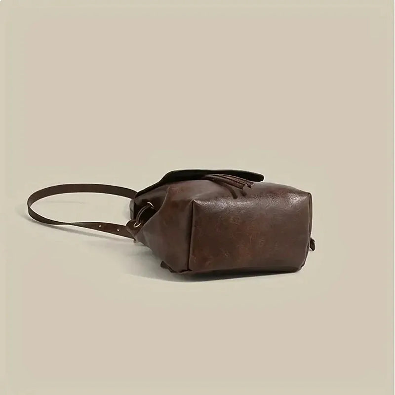 2025 Small Drawstring Flap Backpack Women Mini PU Leather Textured School Backpack Fashion Travel Commuter Bag Girl-5