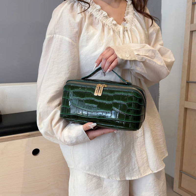 PU Leather Makeup Bag Simple Cosmetic Bag Multi-Compartment Travel Toiletry Bag Makeup Organizer Bag Women Cosmetics Handbag-3
