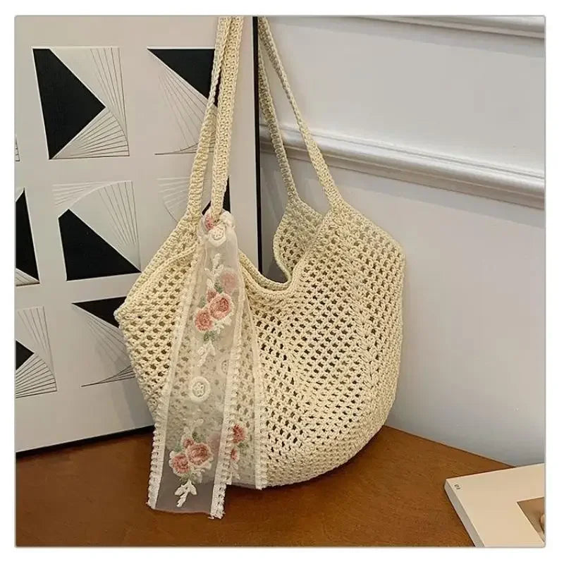 Handmade Wicker Tote Bag Large Capacity Single Shoulder Natural Rattan Casual Light Beach Vacation Daily Women Messenger Bag-11