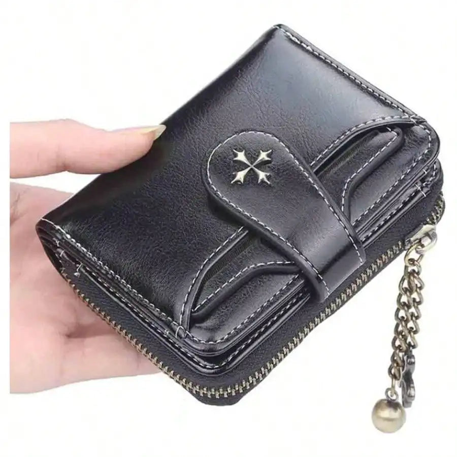 Women’s Retro Small Wallet – Mini Leather Credit Card Holder, Double-Fold Design with Zipper, Compact Aesthetic Wallet-7