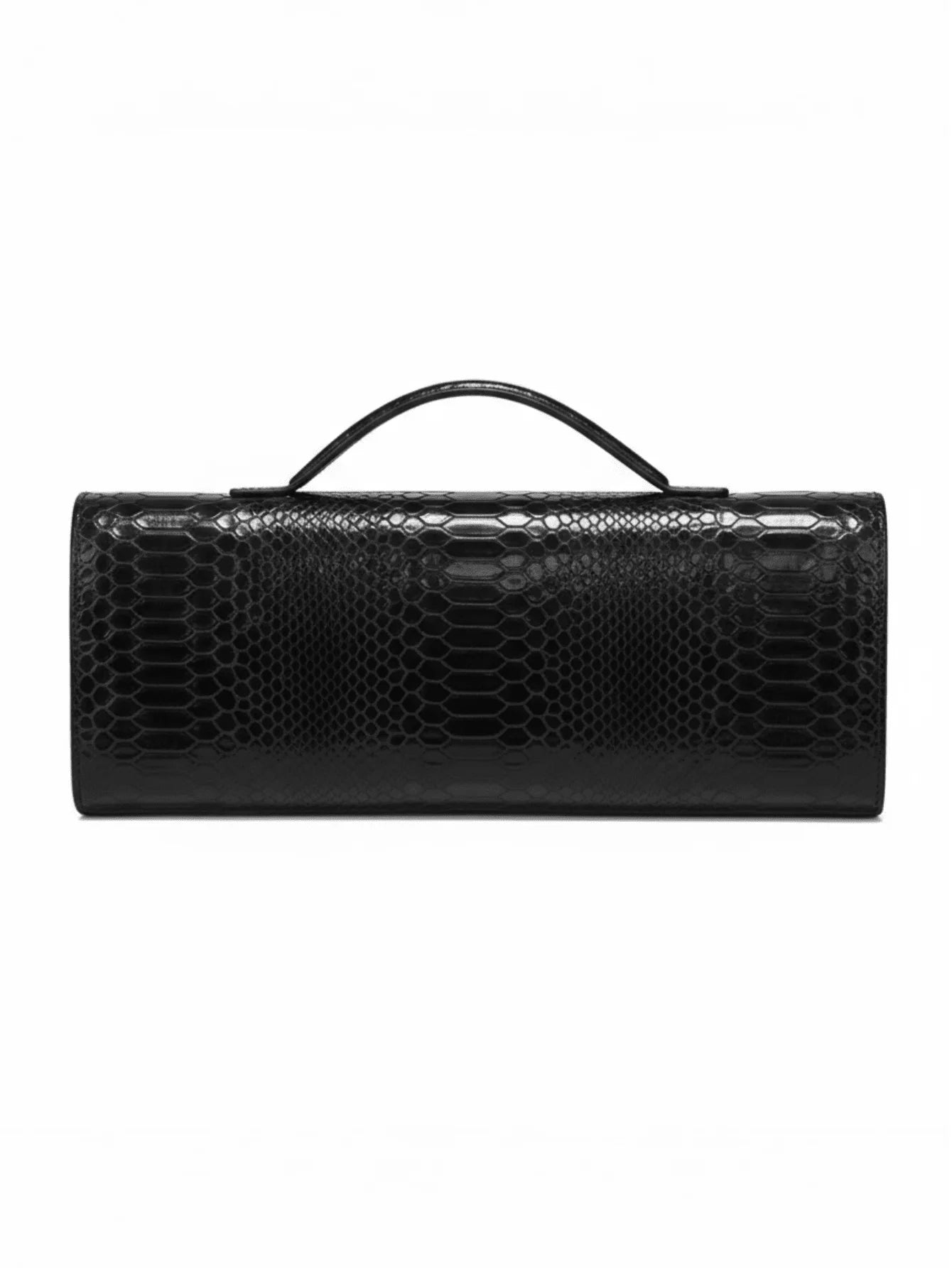 Elegant Top Handle Clutch Bag With Serpentine Pattern And Gold Tone Hardware-4