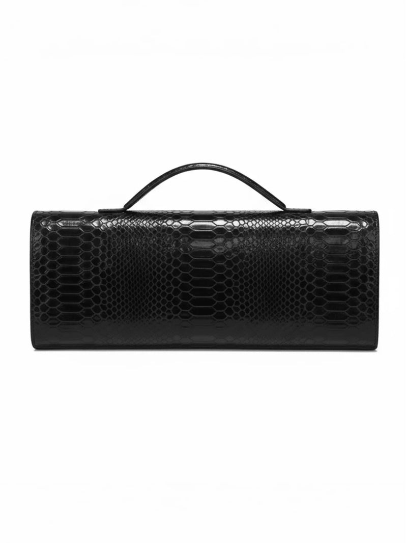 Elegant Top Handle Clutch Bag With Serpentine Pattern And Gold Tone Hardware-4