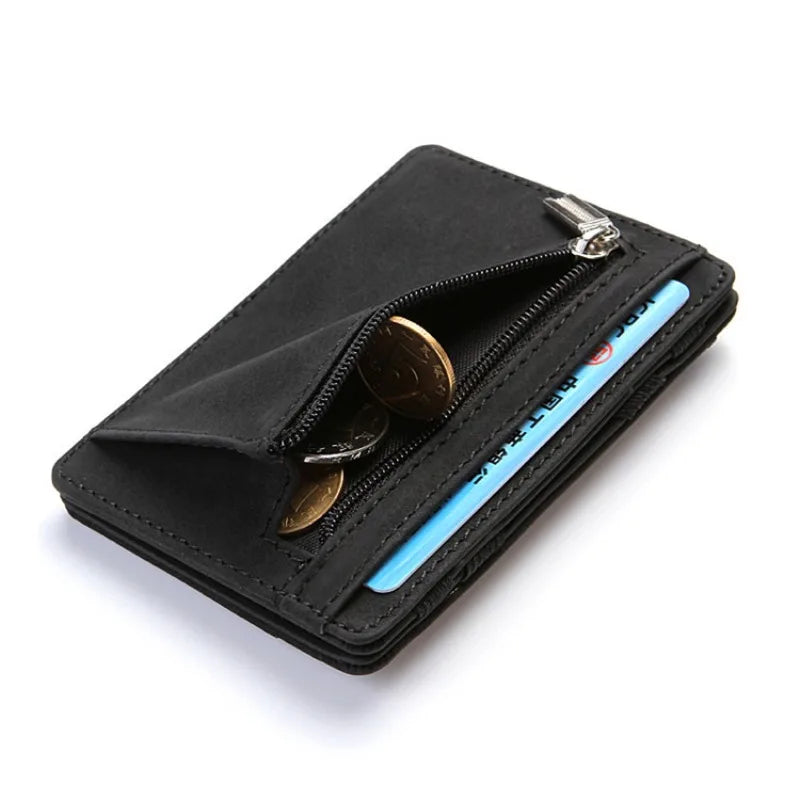Magic Wallets Slim Small Thin Credit Card Holder Bifold Pu Leather Cardholder Coin Purse Zipper Pocket Cash Clip Wallet for Men-4