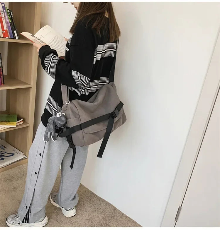Large Capacity Canvas Messenger Bag Adjustable Shoulder Strap Casual Crossbody Handbag School Daily Bag for Youth Girls Men-22