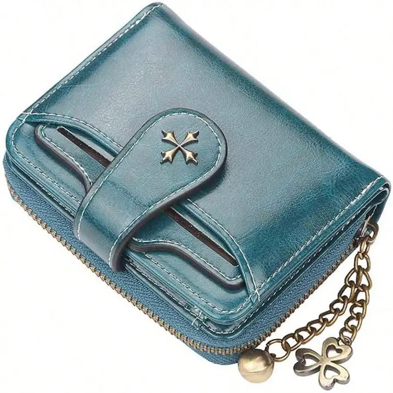 Women’s Retro Small Wallet – Mini Leather Credit Card Holder, Double-Fold Design with Zipper, Compact Aesthetic Wallet-14