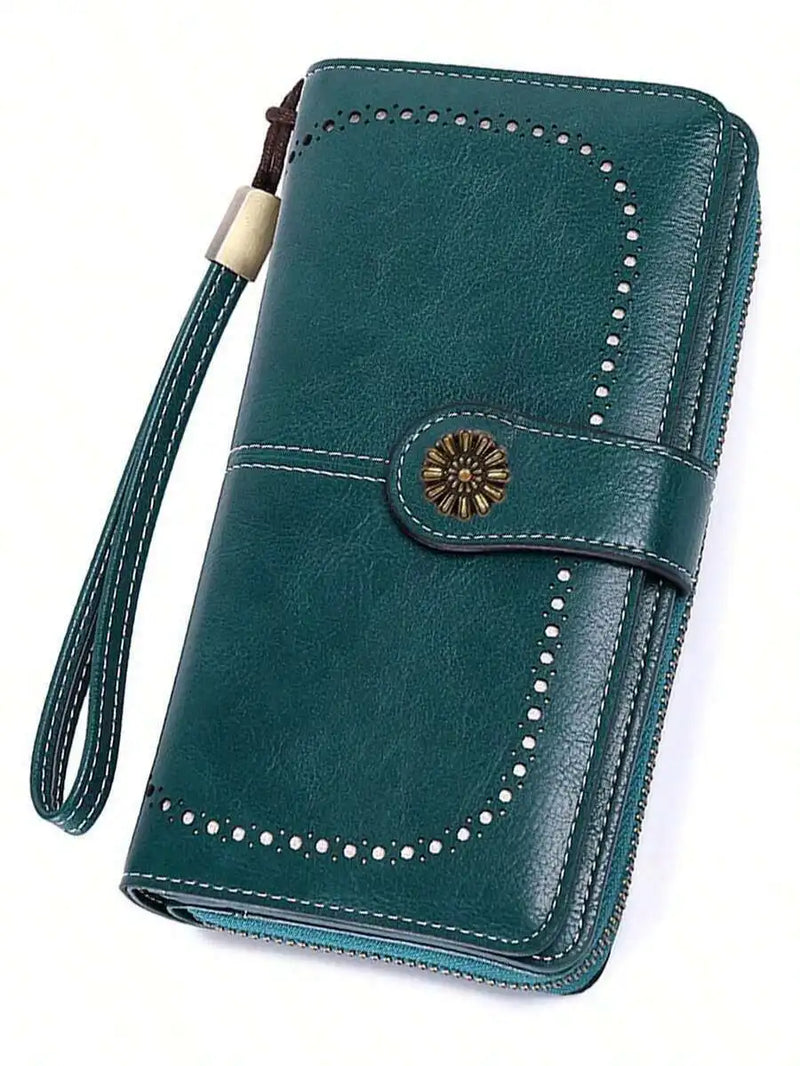 PU Leather Womens Long Wallet With Wrist Strap Large Capacity Coin Purse Card Holder Clutch Bag-7