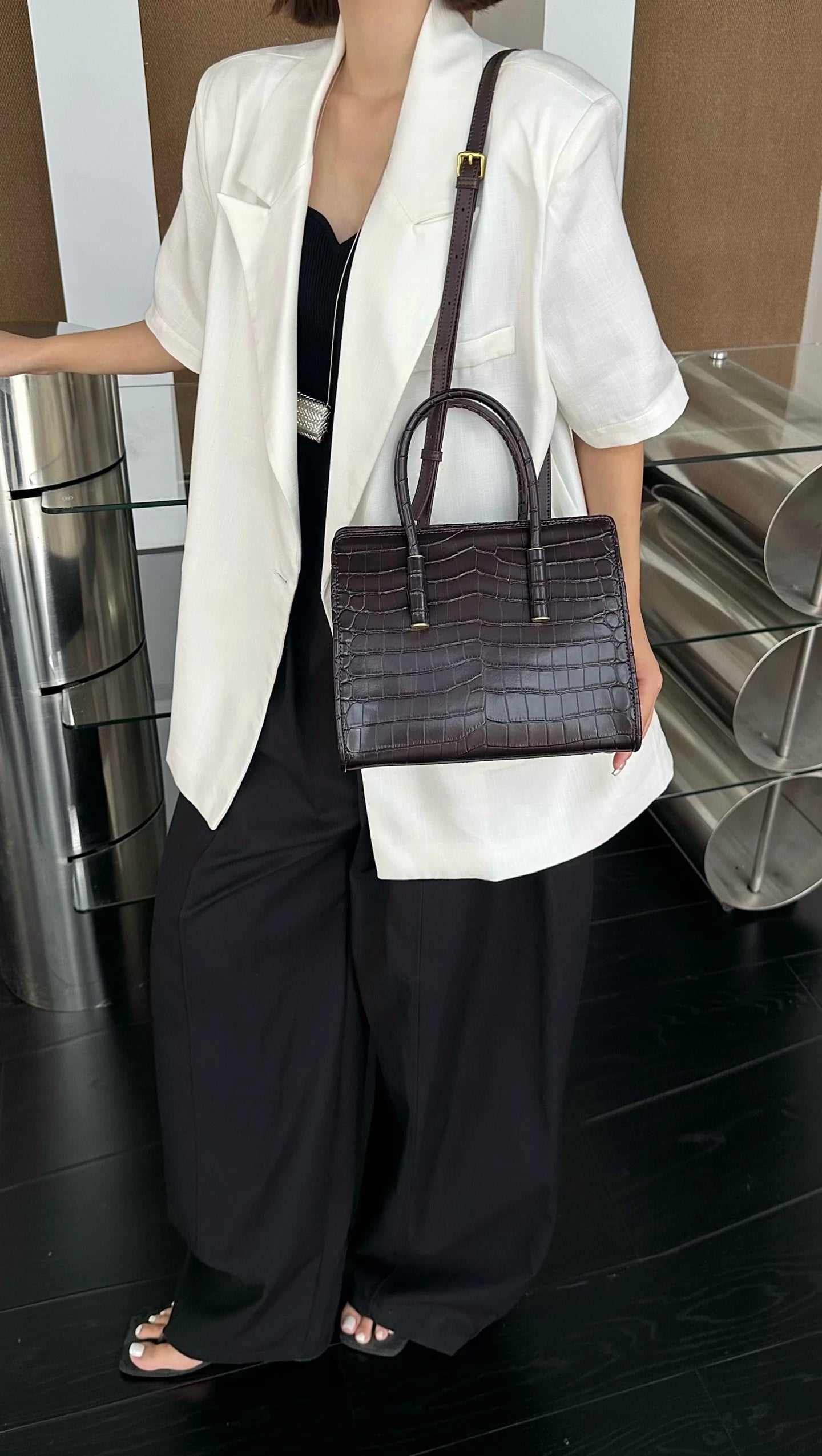 Luxury Crocodile Embossed Leather Tote Bag for Women Designer Handbag Genuine Cowhide Vintage Top Handle Satchel Large Capacity Crossbody Shoulder Bag Fashion Elegant Office Work Travel Shopping Commute Daily Casual