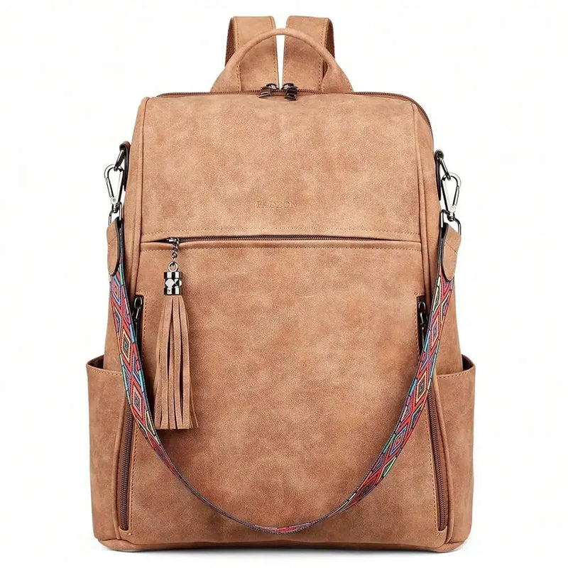 Leather Laptop Backpack For Women Designer 15.6 Inch PU Laptop Bag, Ladies Travel Computer Work Backpack Brown-15