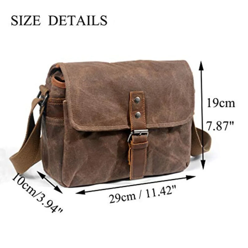 SLR Camera Bag, Waterproof Wax Canvas Bag Vintage Camera Case Messenger Bag with Interlayer Pad-2