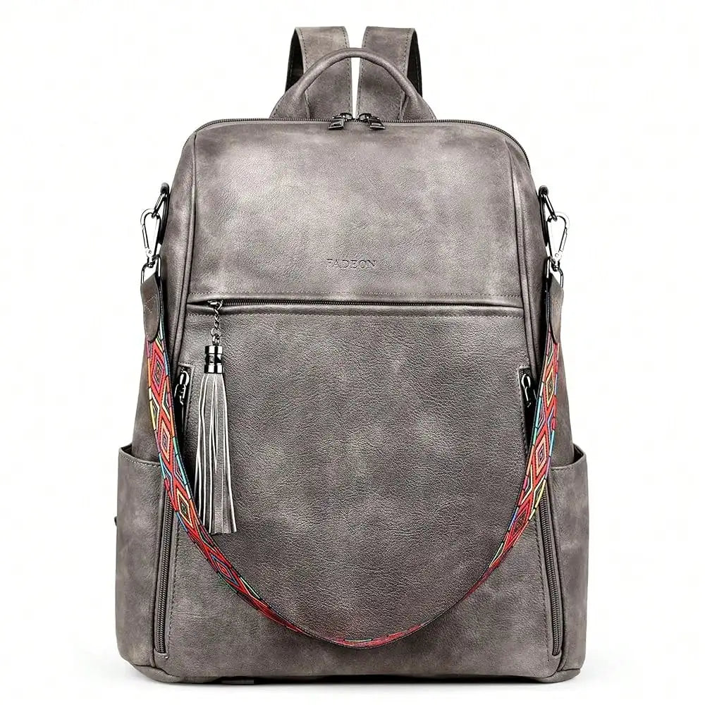 Leather Laptop Backpack For Women Designer 15.6 Inch PU Laptop Bag, Ladies Travel Computer Work Backpack Brown-22