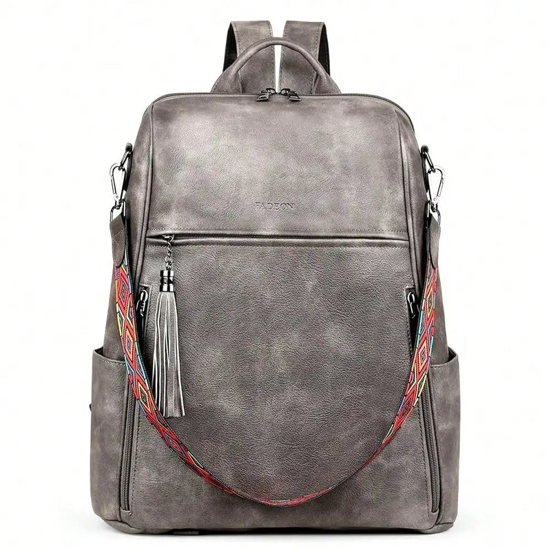 Leather Laptop Backpack For Women Designer 15.6 Inch PU Laptop Bag, Ladies Travel Computer Work Backpack Brown-22