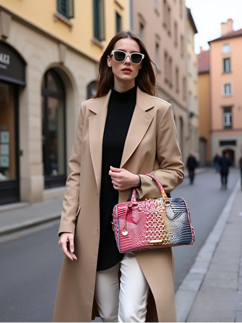 Gradient Embossed Duffle Bag Top-Handle Satchel with Detachable Strap, Casual Boston Style Crossbody Bag for Travel, Daily Commute, Weekend Getaway, Lightweight Multi-Purpose Tote Bag for Women Outdoor Activities-9