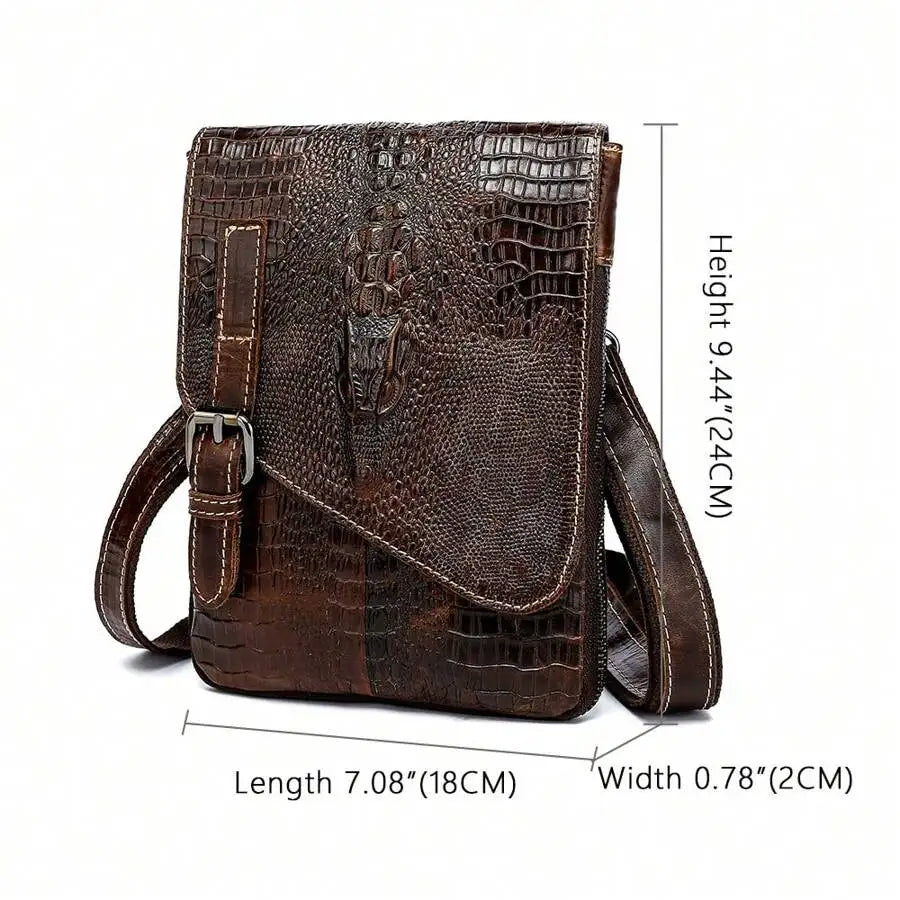 Crocodile Grain First Layer Cowhide Leather Men's Bag Flap Business Men's Shoulder Bag Crossbody Bag