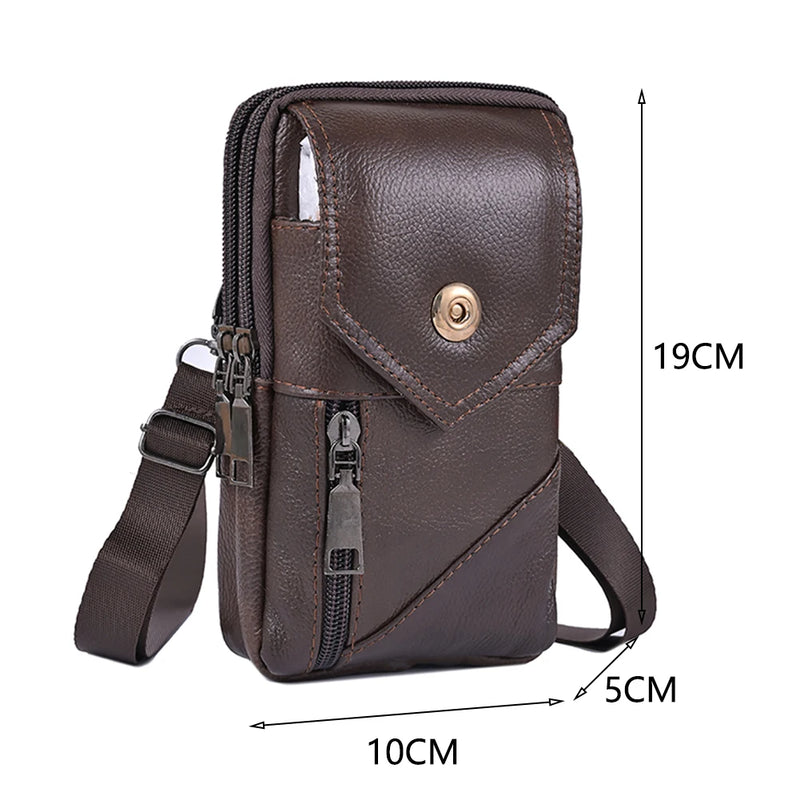 Men Simple Shoulder Bag Waterproof Leather Vintage Waist Pouch Lightweight  Phone Purse Male Travel Outdoor Bag-6