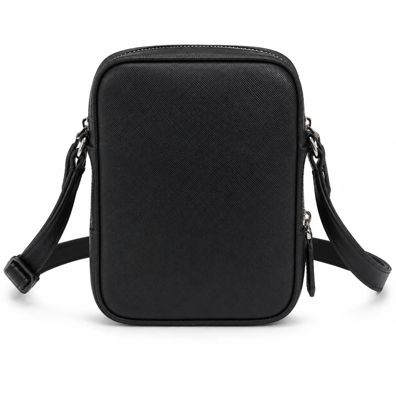 Luxury Men Small Crossbody Bag Designer Saffiano Leather Messenger Mini Square Sling Purse Business Phone Pouch Classic Black-3
