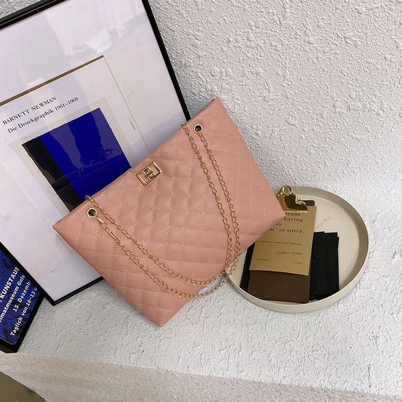 Tote Bags for Women PU Leather Diamond Lattice Handbag Personality Large Capacity Underarm Shoulder Bag Designer Bag-4