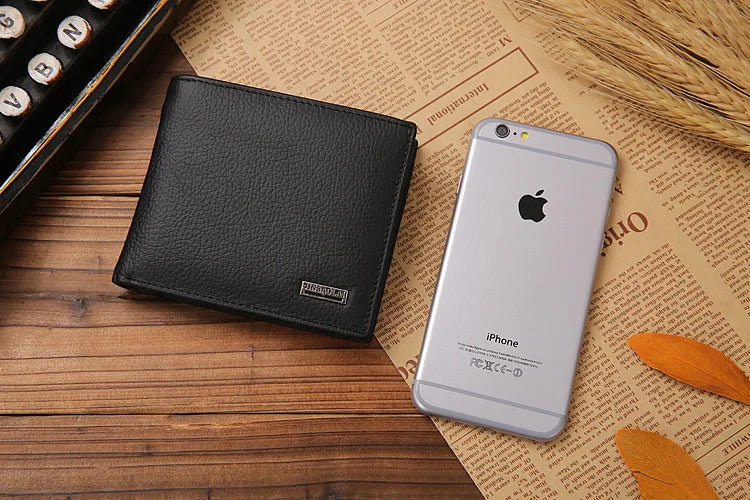 100% Genuine Leather Men Wallets Premium Product Real Cowhide Wallets for Man Short Black Walet Portefeuille Homme-30