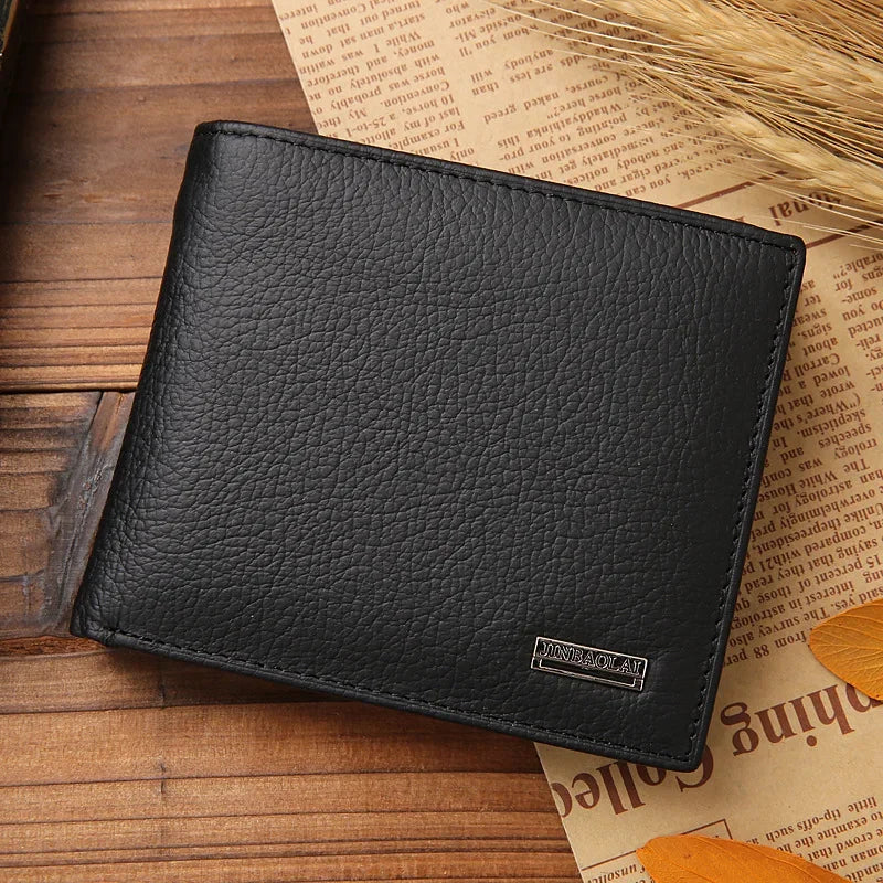 100% Genuine Leather Men Wallets Premium Product Real Cowhide Wallets for Man Short Black Walet Portefeuille Homme-5