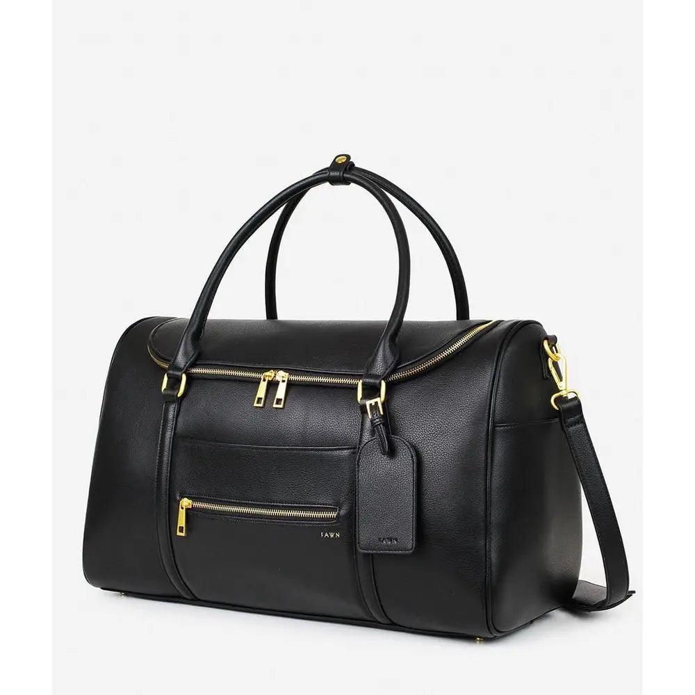 Premium Matte Leather Weekender Bag, Carry-On Luggage for Air Travel, Overnight Bag for Women, 20x10x12 inches, 39L, Black