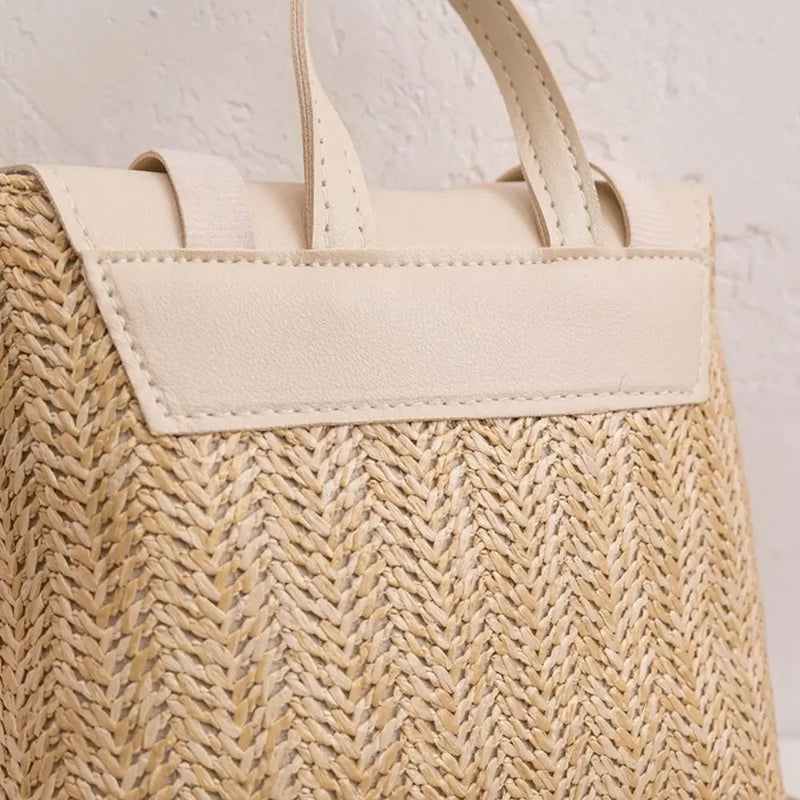 Fashion PU Leather Straw Backpack Retro Design Elegant Look Woven Backpack Luxury Vintage Style Satchel Bag All-match Style-10