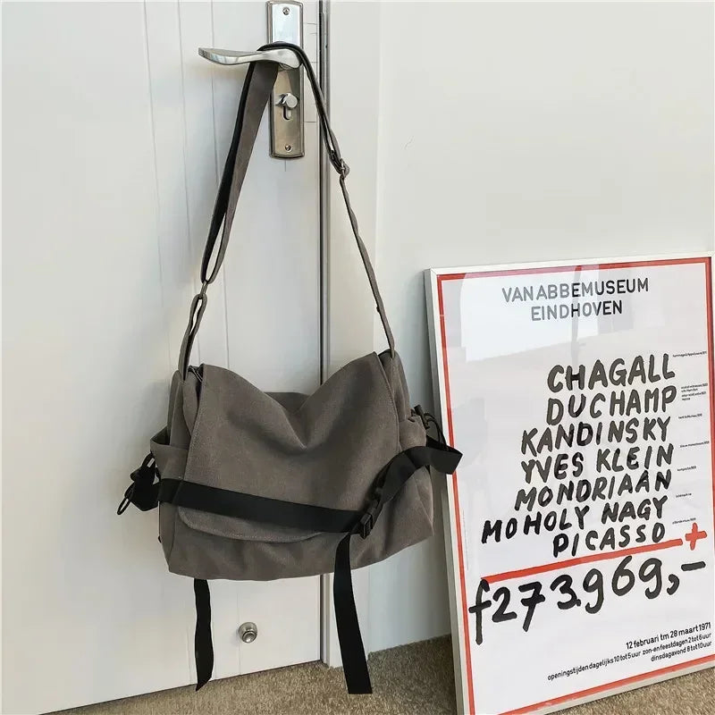 Large Capacity Canvas Messenger Bag Adjustable Shoulder Strap Casual Crossbody Handbag School Daily Bag for Youth Girls Men-31