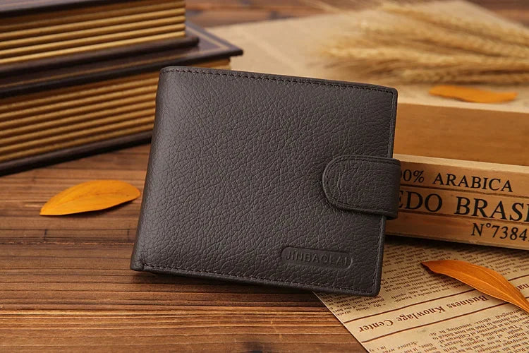 100% Genuine Leather Men Wallets Premium Product Real Cowhide Wallets for Man Short Black Walet Portefeuille Homme-16