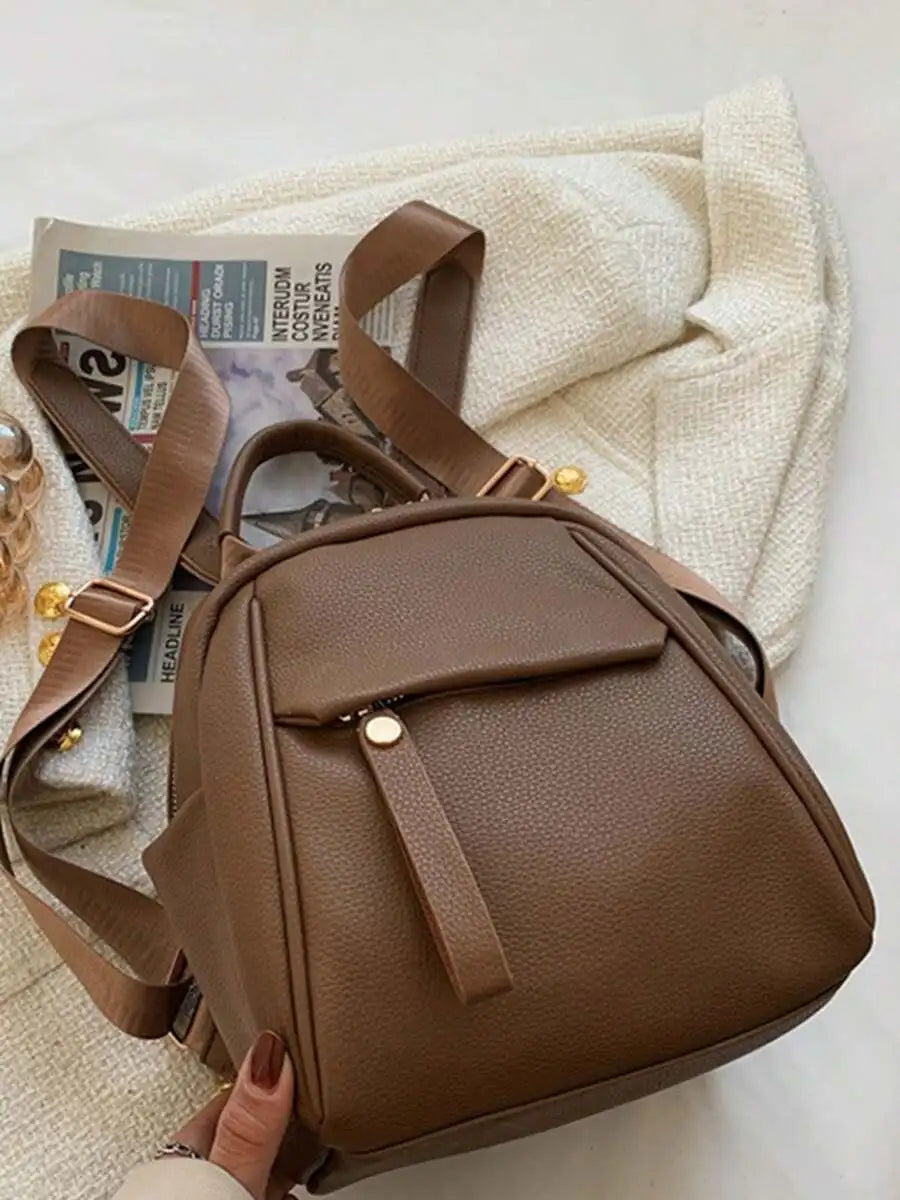Womens Small PU Leather Backpack With Top Handle Multi Pocket Daypack For College-1