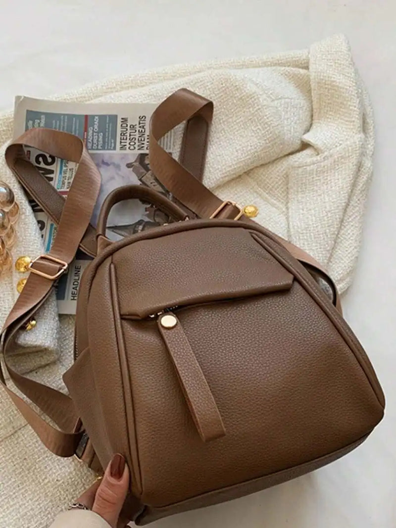 Womens Small PU Leather Backpack With Top Handle Multi Pocket Daypack For College-1