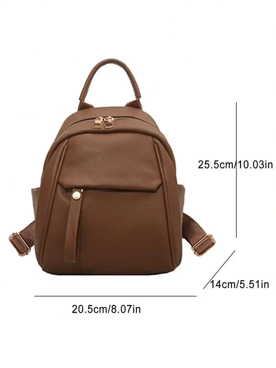 Womens Small PU Leather Backpack With Top Handle Multi Pocket Daypack For College