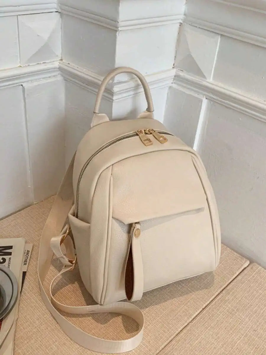 Womens Small PU Leather Backpack With Top Handle Multi Pocket Daypack For College-8