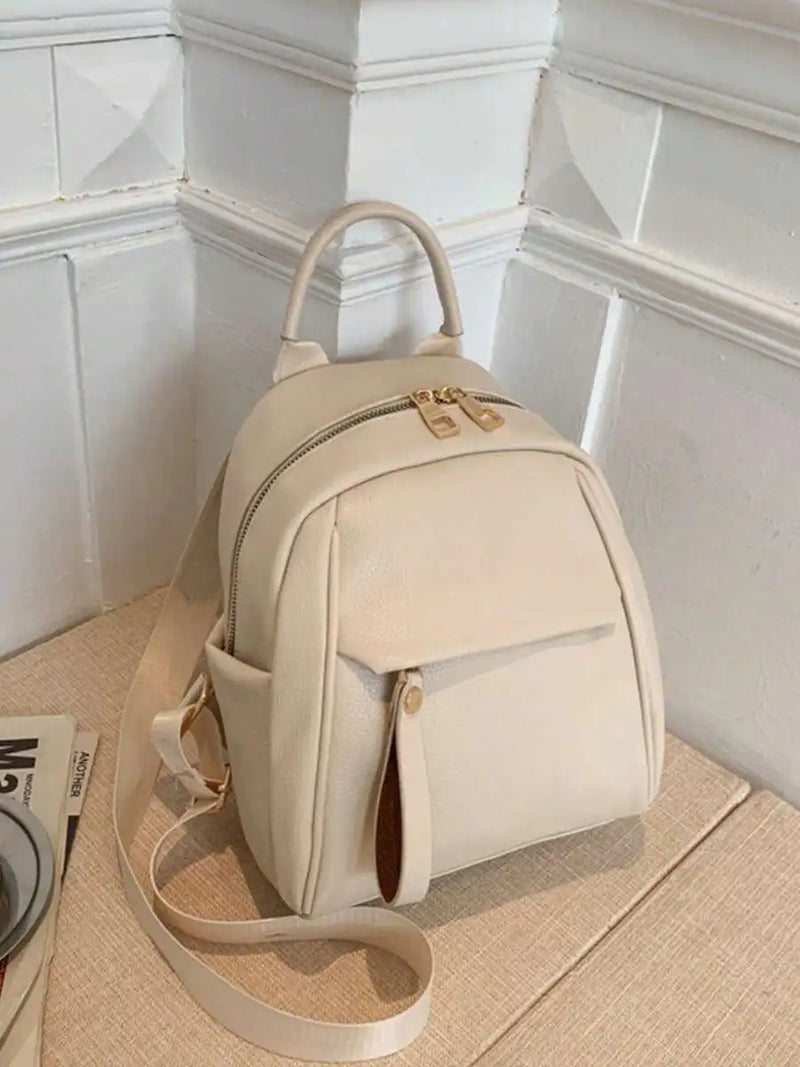 Womens Small PU Leather Backpack With Top Handle Multi Pocket Daypack For College-8