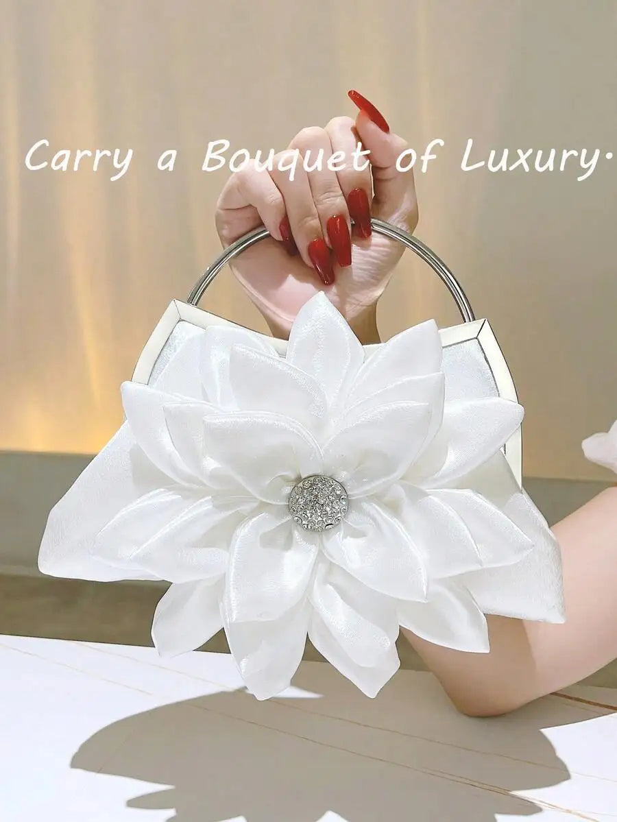 Elegant White Floral Clutch Bag For Women Evening Party Wedding Handbag-3