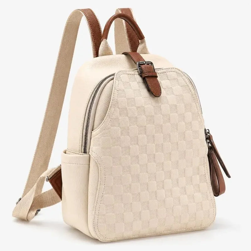 Womens Mini Checkerboard Faux Leather Backpack With Adjustable Straps For Daily Use Casual Outfits-5