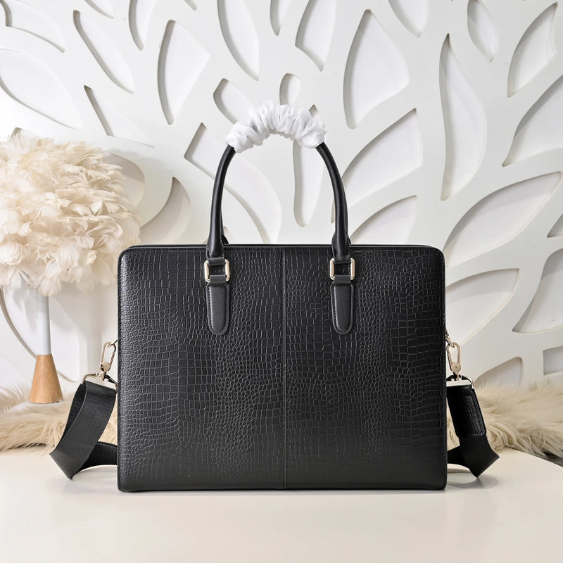Luxury Mens Top-Handle Bags Leather Briefcase Crocodile Print Men Handbag Gold Hardware Business Office Shoulder Crossbody Bag Male Work Bag-10