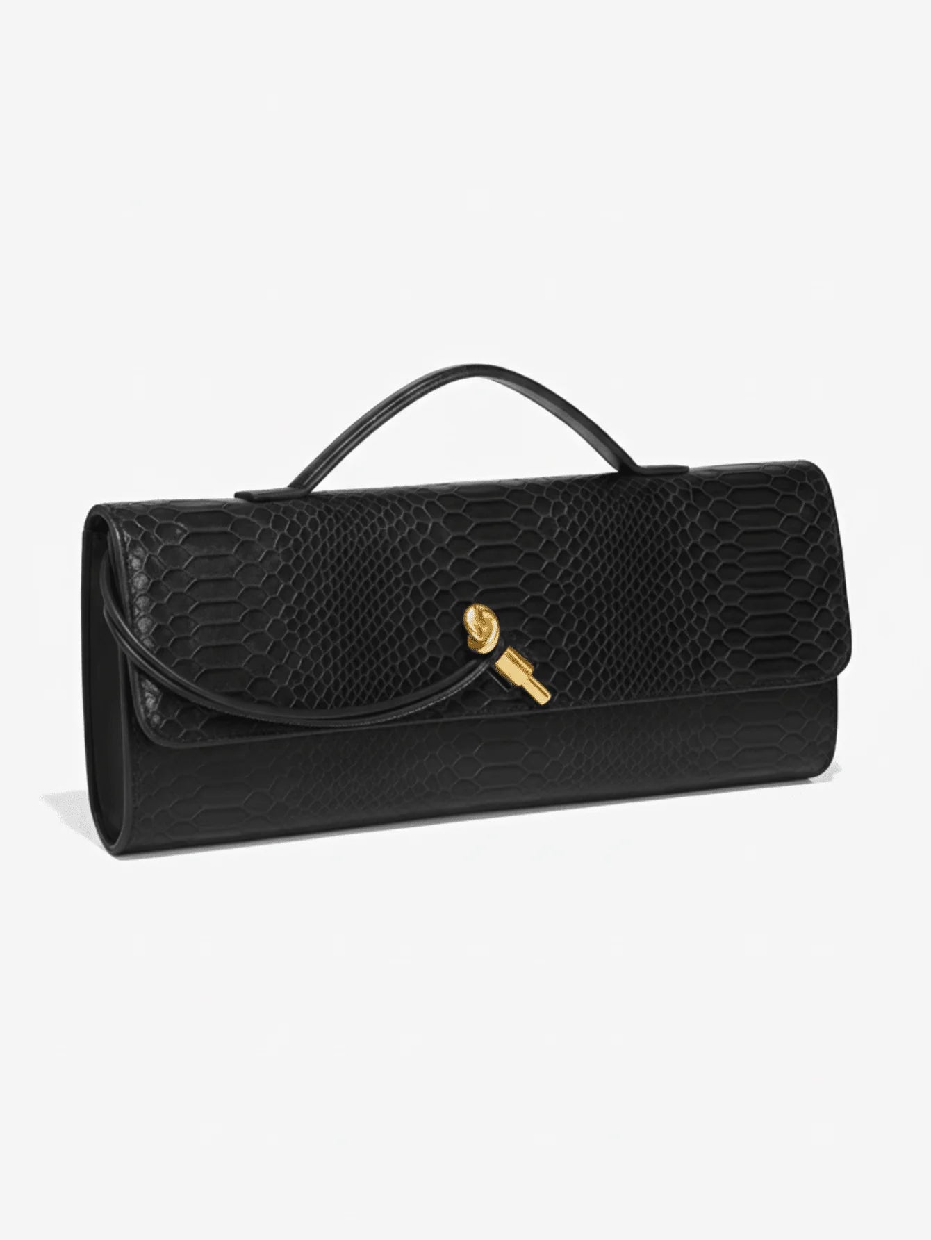 Elegant Top Handle Clutch Bag With Serpentine Pattern And Gold Tone Hardware-7