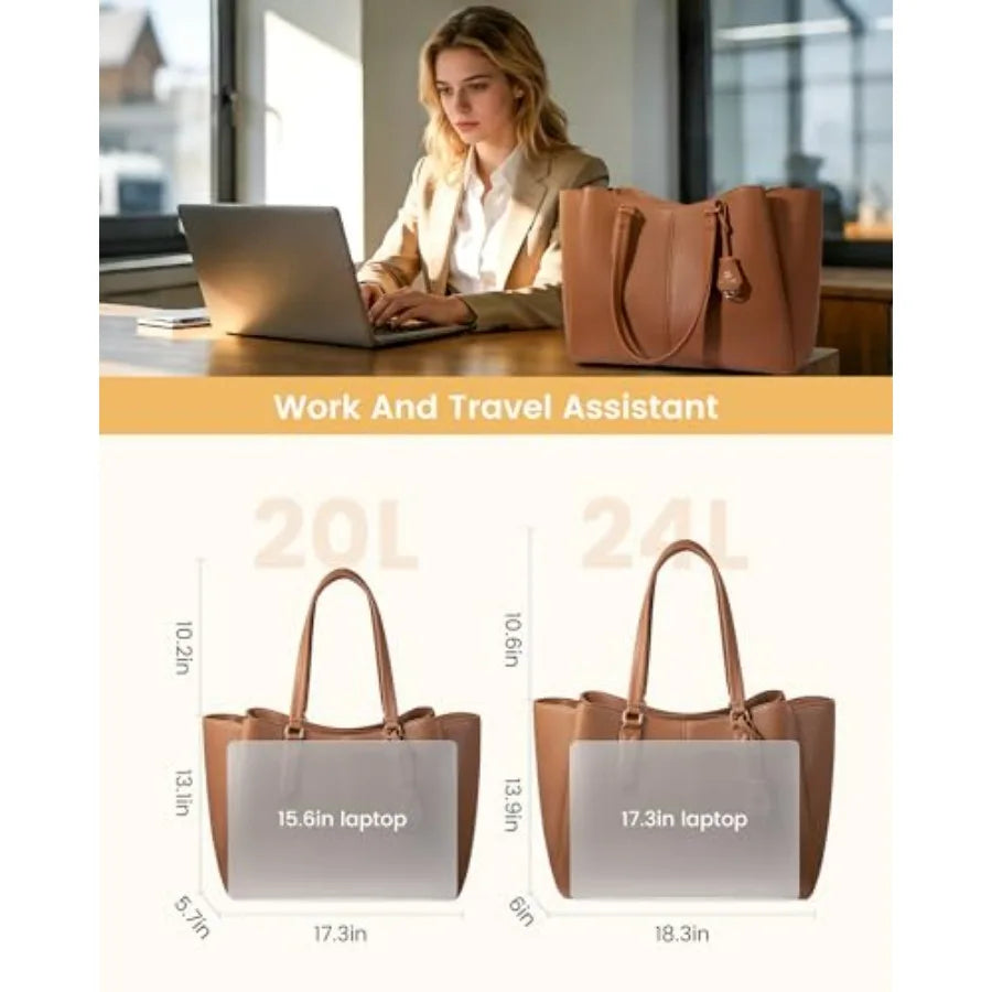 LOVEVOOK Laptop Tote Bag for Women Work Bags with Triple Compartments Large Faux Leather Computer Office Briefcase-11